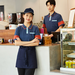 西餐厅咖啡厅酒店服务员工作服T恤短袖夏季女餐饮火锅店快餐茶楼