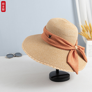 大沿遮阳帽女夏季防晒防紫外线太阳帽子韩版海边草帽可折叠沙滩帽