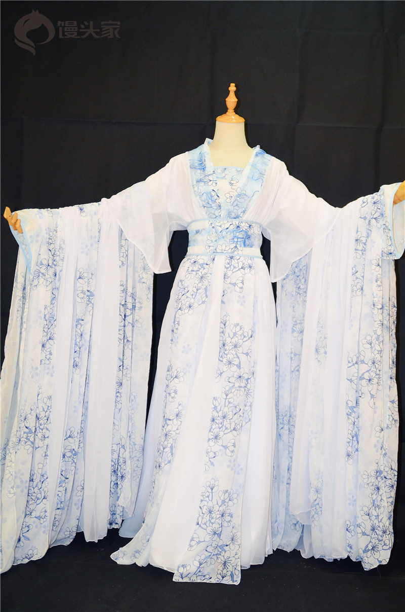 馒头家 蓝樱花古装古风cos服蓝白华丽宫装女装服装新款姜沉鱼君拂