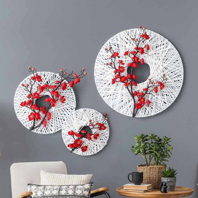 楉喜rosi白色 羽毛花朵墙饰墙面装饰挂件 酒店复式楼梯床头壁饰