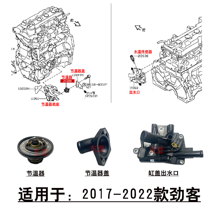 适用于17-22款劲客缸盖出水口节温器底座盖子恒温器水温传感器