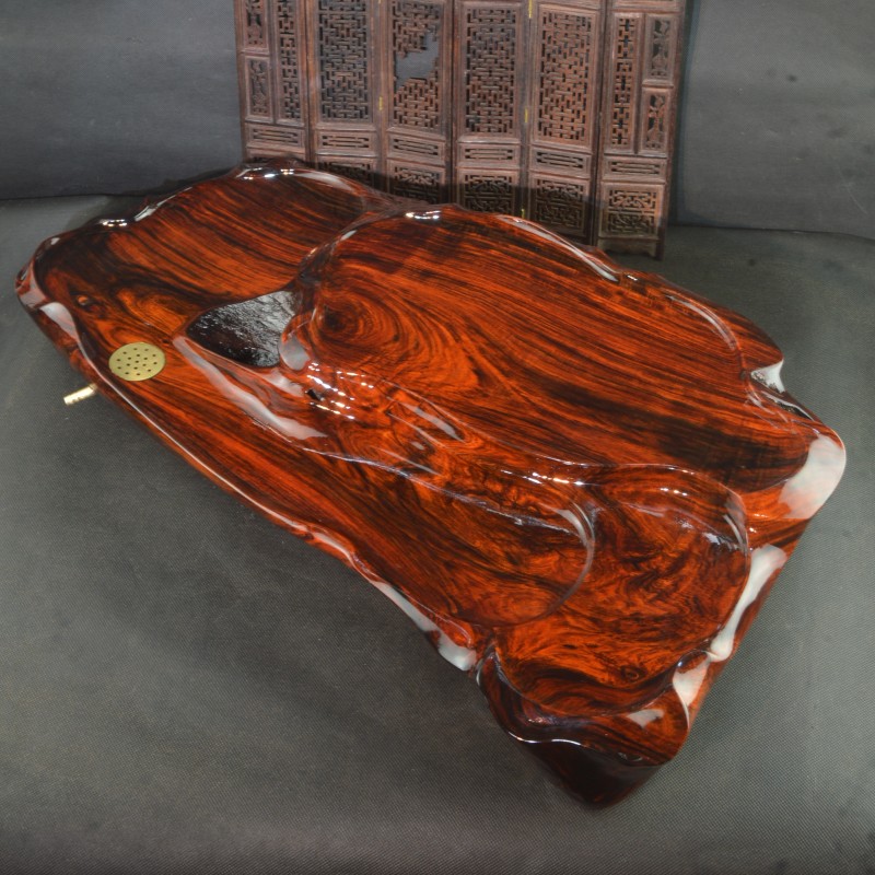 老挝大红酸枝中式复古根雕茶盘办公室摆件红木纯手工雕刻工艺品