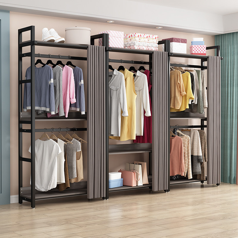 卧室双层挂衣架简易组合衣帽架开放式衣柜衣帽间防尘多功能衣服架