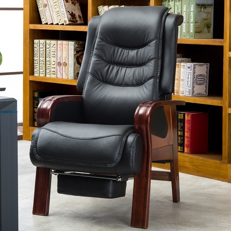 真皮电脑椅舒适久坐可躺固定脚高背办公椅实木老板椅舒服班椅家用