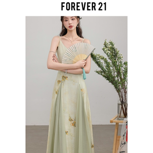 Forever 21【裳裳】吊带连衣裙女2024年夏季新款时尚印花a字长裙