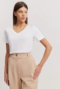 澳洲原单尾货 经典款竹节棉舒适V领夏季短袖女T恤上衣纯色简约