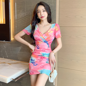 Rainbow printed letter buttock dress sexy anchor dress