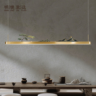 【迎客松】禅意新中式餐厅吊灯 简约现代全铜茶室中国风书房灯具