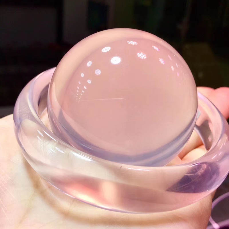 魅晶天然星光粉晶粉水晶莫桑比克水晶球冰种果冻粉星光水晶手镯