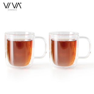 丹麦VIVA 双层耐热耐高温玻璃杯家用隔热沏茶泡茶喝茶咖啡杯套装