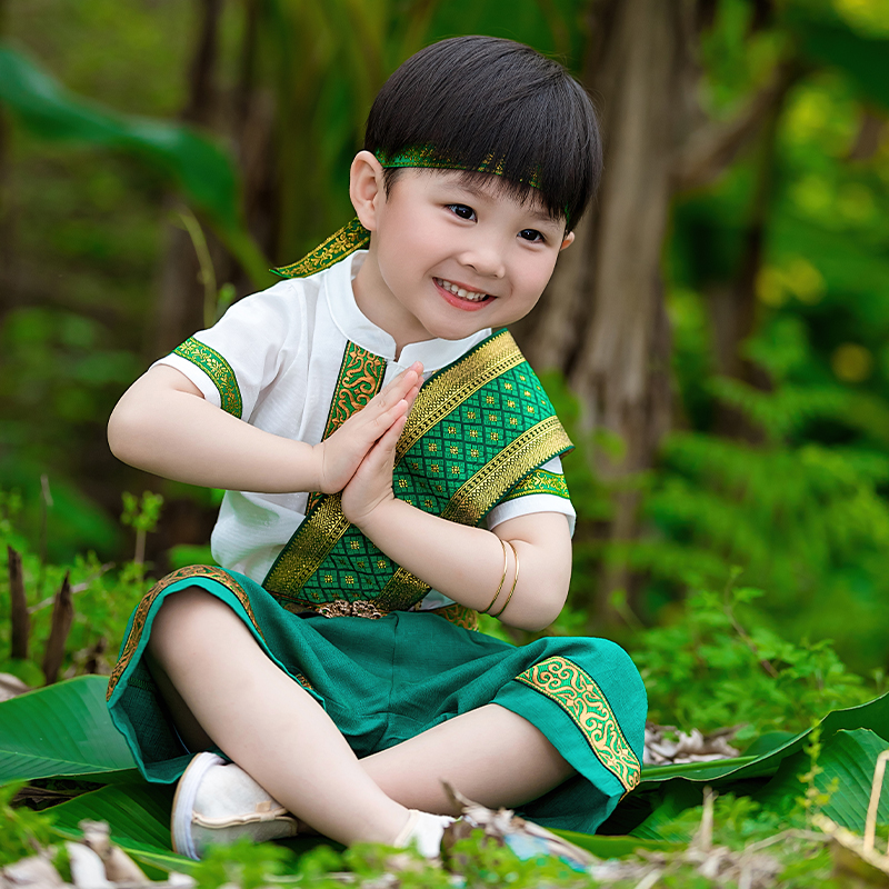 泰式风情傣族少年套装版纳旅游写真摄影服装男孩童装2023年新款