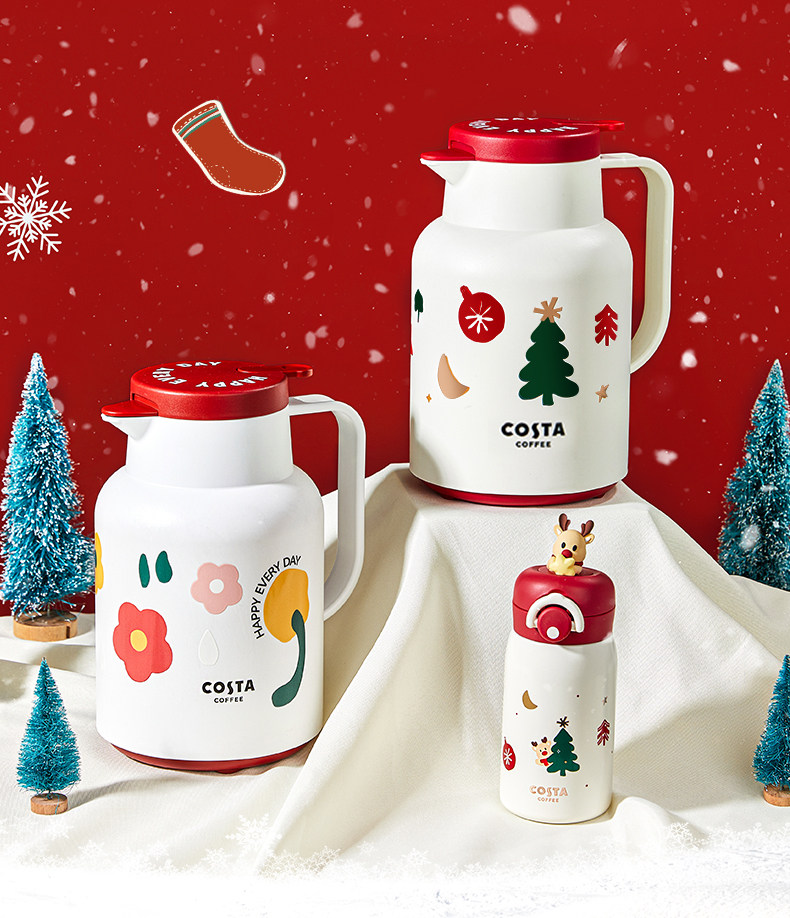 22年costa保温杯圣诞款麋鹿杯子女大容量保温壶带背套水杯送礼杯