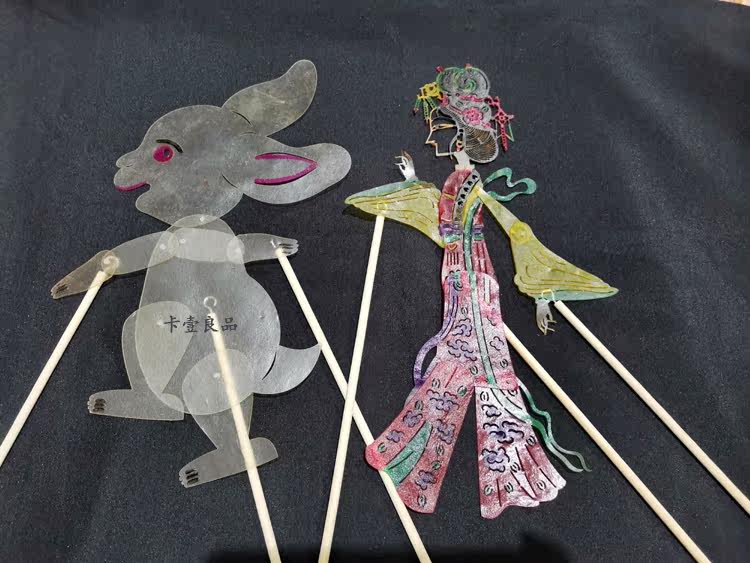 陕西皮影戏道具 带操作杆表演 动感人物 嫦娥奔月人偶特色工艺品