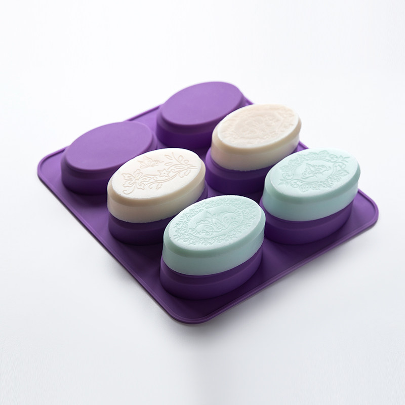 爱皂坊六连椭圆图腾手工皂硅胶模具香皂矽胶模出皂约115g