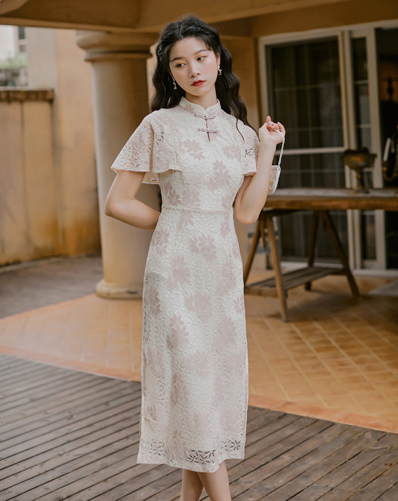 2020春秋新款年轻款方便复古少女田园碎花改良版旗袍式连衣裙子