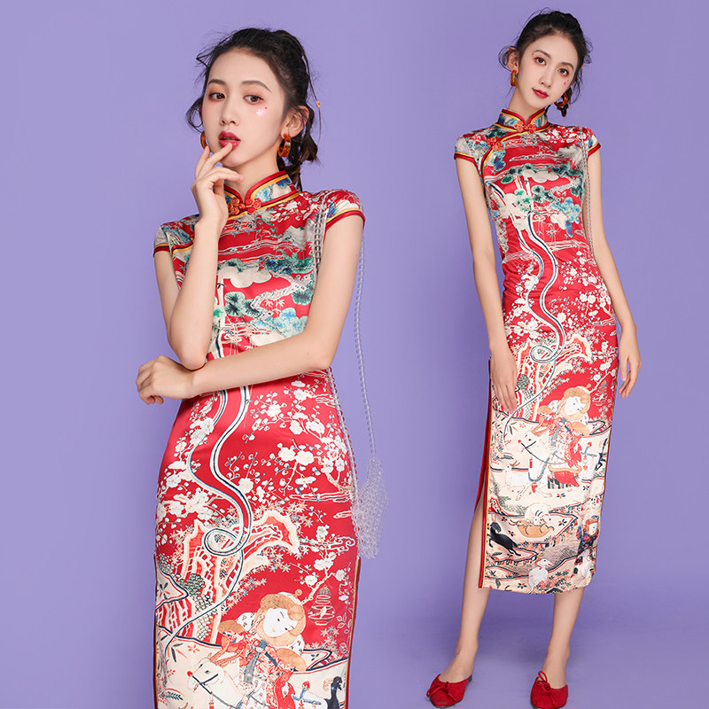 2021夏季蚀骨旗袍年轻款国风少女复古中国风军阀太太改良版连衣裙