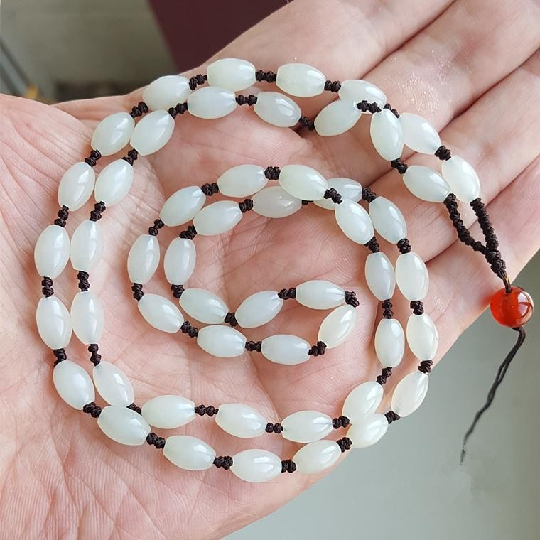 和田玉链子高档玉石吊坠挂绳白玉米珠山料天然项链吊坠绳挂脖男