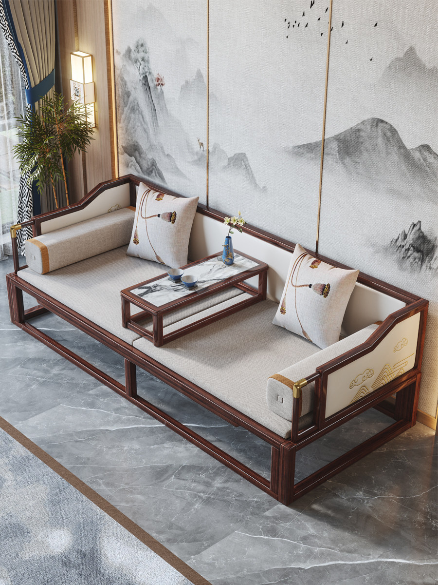 新中式乌金木罗汉床实木小户型沙发榻禅意现代简约多功能小茶几桌