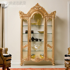 意大利法式家具欧式酒柜玻璃装饰柜金箔实木雕花储物柜客厅展示柜
