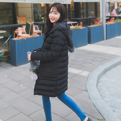 棉衣女中长款2016冬季韩版修身显瘦学生单排扣连帽加厚棉服外套潮
