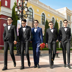 西式伴郎服兄弟装马甲三件套西装男帅气结婚新郎礼服套装衬衫冬季