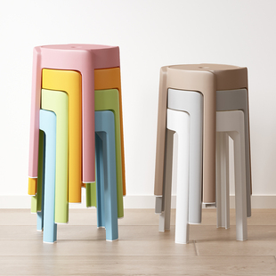 塑料凳子家用可叠放加厚高板凳出租房餐桌备用风车圆胶凳简易椅子