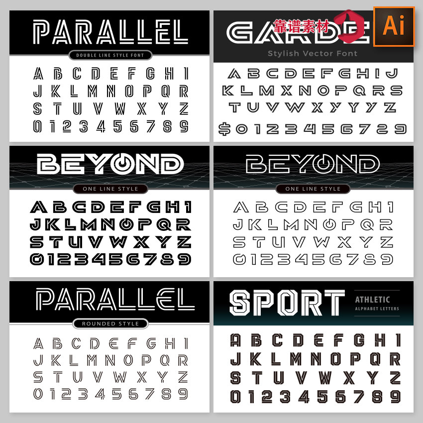 时尚双线勾线创意英文字母字体设计矢量素材设计素材