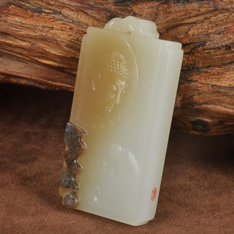 海派玉雕大师崔博作品 和田玉糖羊脂白玉一心向佛挂件 75.11克