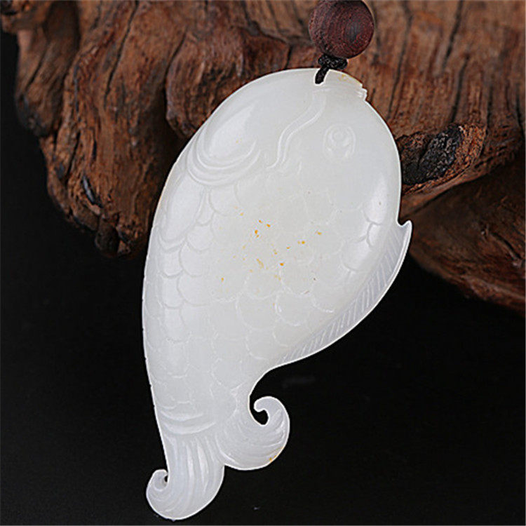 海派玉雕名家崔博作品 和田玉白玉挂件 连年有余 35.77克