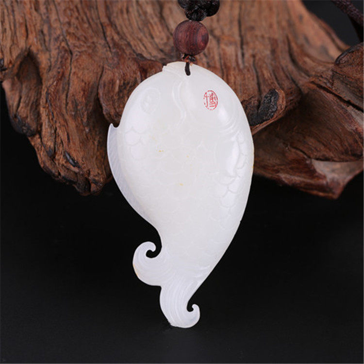 海派玉雕名家崔博作品 和田玉白玉挂件 连年有余 35.77克