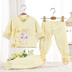 春季囤货 新生儿衣服0-3-6个月薄棉宝宝和尚服套装婴儿夹棉三件套
