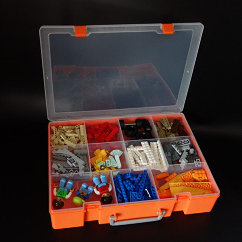 包邮双层59格玩具积木整理箱手提透明小五金工具零件盒样品包装盒