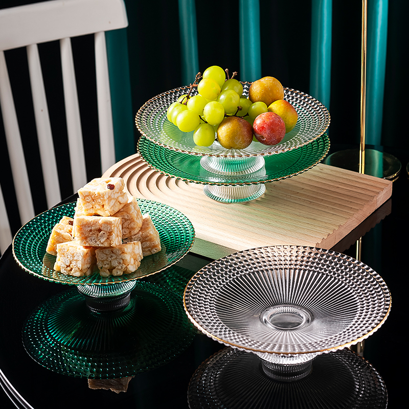 玻璃高脚果盘家用高档轻奢水果盘客厅茶几精致零食盘高级感蛋糕盘