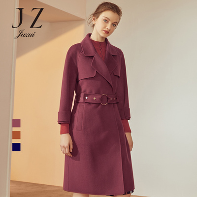 JUZUI/玖姿官方旗舰店2018冬装新款纯羊毛长款双面呢大衣