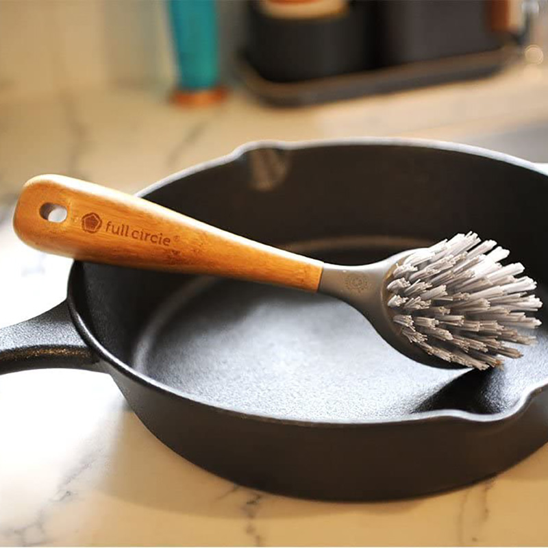 美国代购 Full Circle竹木手柄铸铁锅专用洗锅刷厨房清洁用刷洗碗