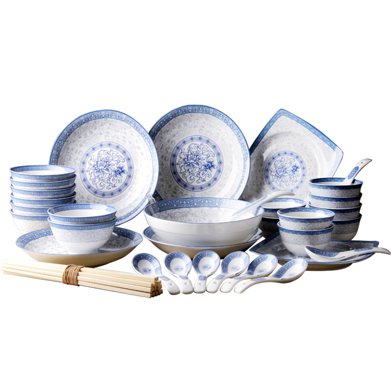 韵唐 中式陶瓷餐具青花釉中彩植物花卉家用碗碟盘套装