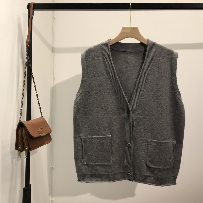 v领针织开衫马甲女韩版2020秋款宽松复古无袖毛衣背心坎肩外穿潮