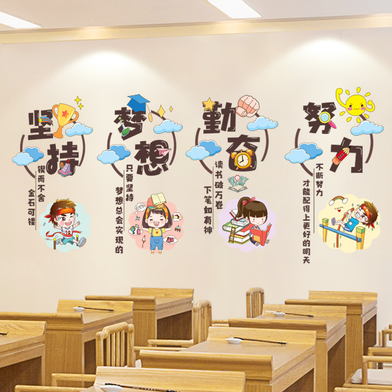 大学生墙面布置教室背景墙宿舍寝室装饰创意房间墙贴纸班级文化墙
