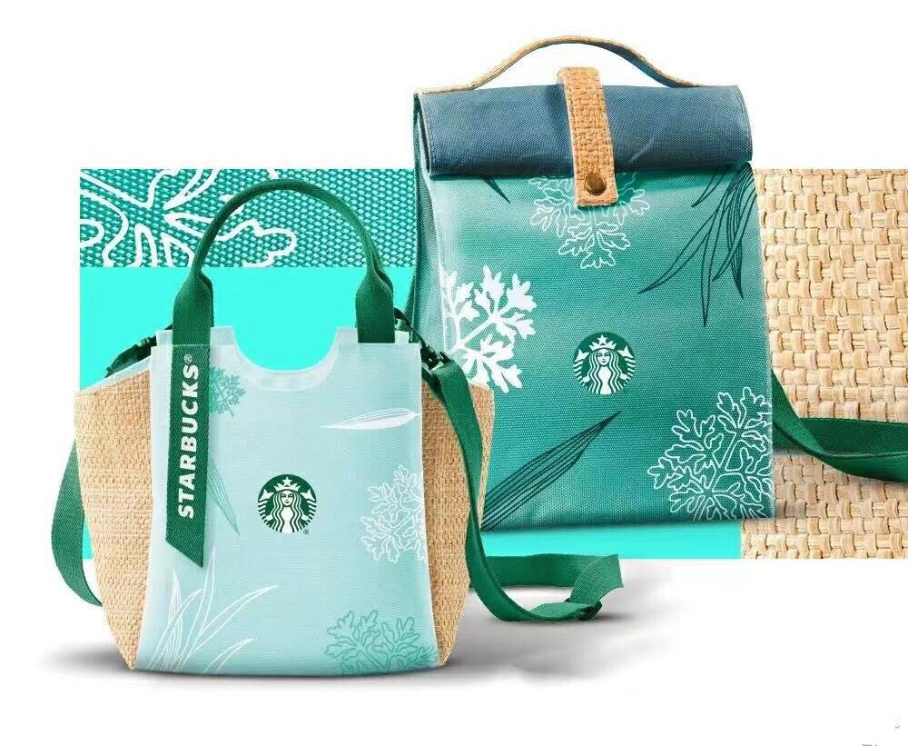 新品星巴克粽子包2021端午节新款冰尚艾叶限定双肩包限定款帆布包包已