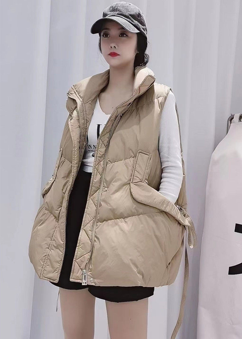 2021年冬季新品欧版90白鸭绒羽绒服马甲女外穿宽松立领洋气背心