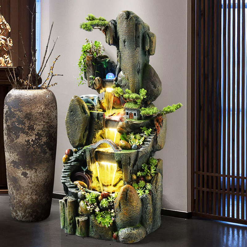 中式假山田园流水喷泉根雕落地摆件客厅室内开业乔迁新居装饰摆设