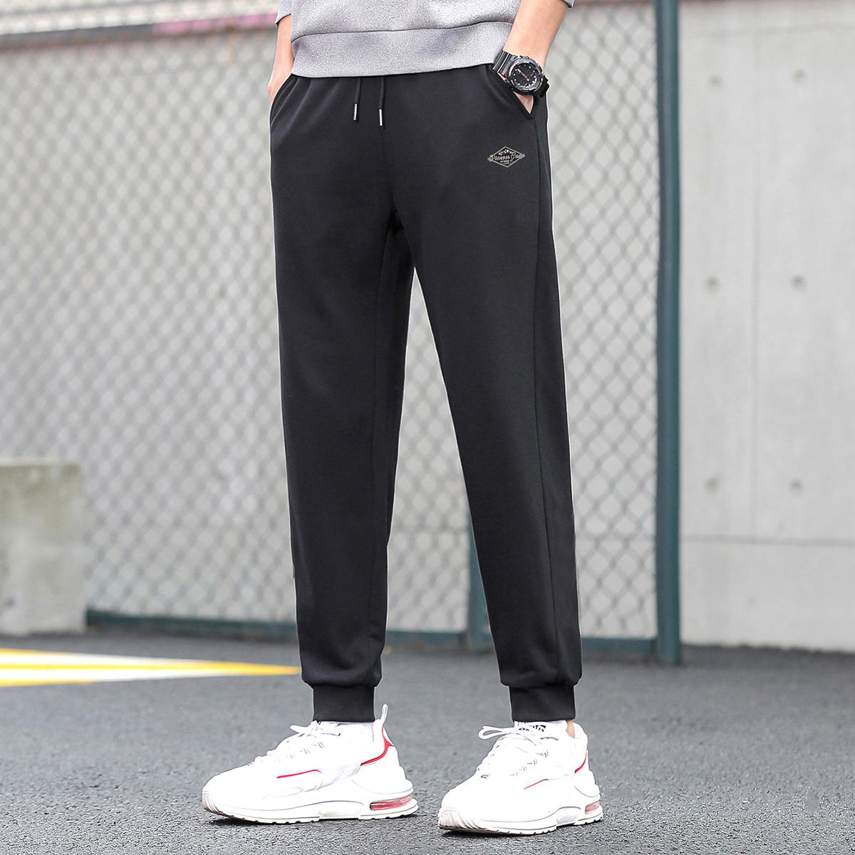 拓路者简约印花针织休闲裤男秋季新款以纯棉为主抽绳长裤男运动裤