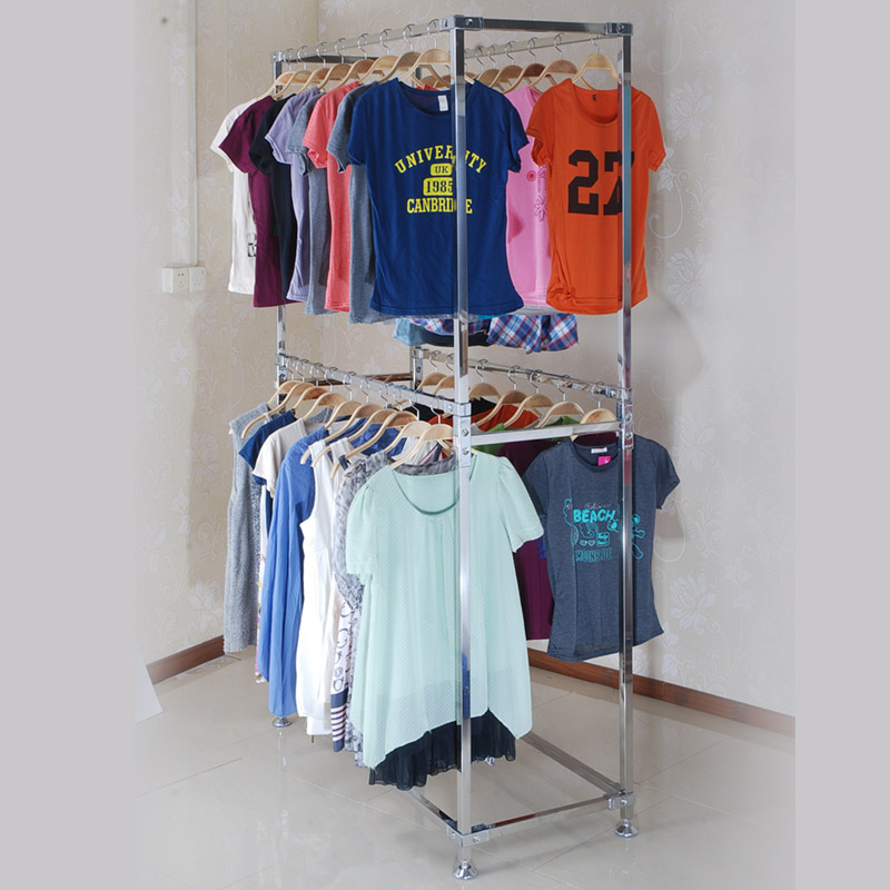 双层服装货架方管服装展示架服装店货架不锈钢展示架仓库衣架货架