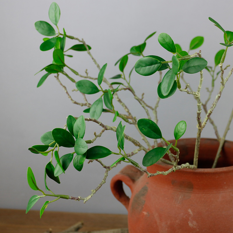 仿真绿叶小树枝中式禅意插花茶几桌面造型花艺设计可弯曲枝丫单支