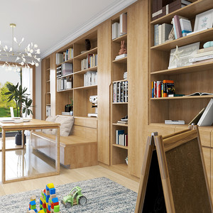 途蓝 全实木卡座书柜定制原木美式日式北欧白蜡木樱桃木客厅书墙