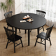 黑色全实木折叠餐桌北欧复古现代简约方变圆饭桌可伸缩小户型餐厅