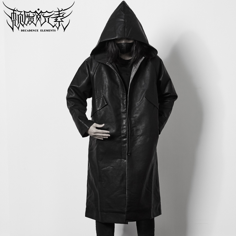 颓废元素原创暗黑色yohji斗篷pu皮衣过膝长袍男神夜店个性披风衣