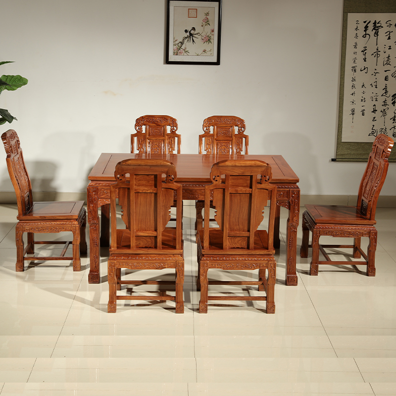 红木家具 非洲花梨木方形餐桌/餐台 现代中式饭桌 实木桌7件套|ruв категории жилой мебели, Таблица класса, обеденный стол - от Buy2taobao.com для оказания профессиональной услуги покупки агента Taobao