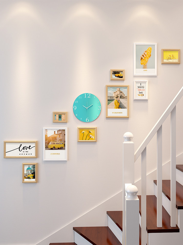 北欧楼梯照片墙装饰免打孔相框墙复式楼创意走廊相册相片挂墙组合