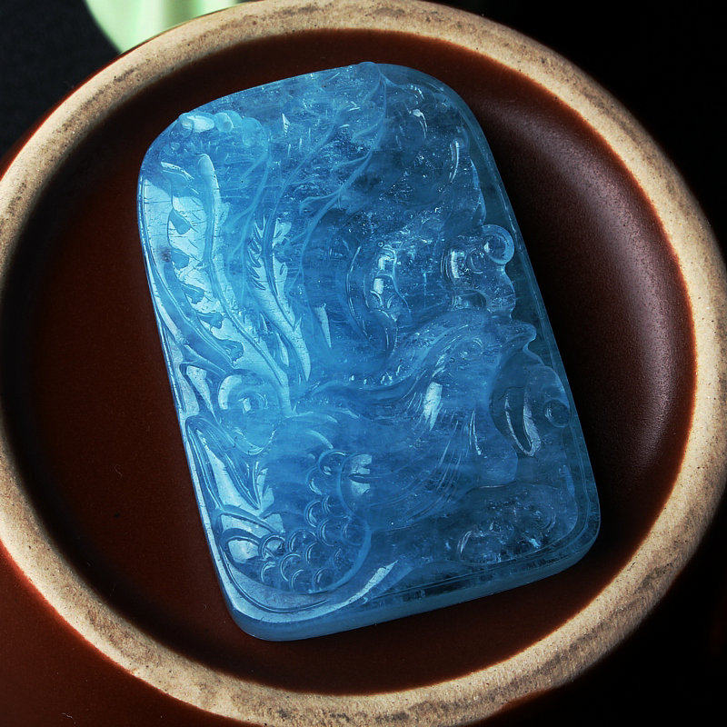 大号天然海蓝宝凤凰吊坠蓝色女生水晶项链365克配挂绳精品雕刻